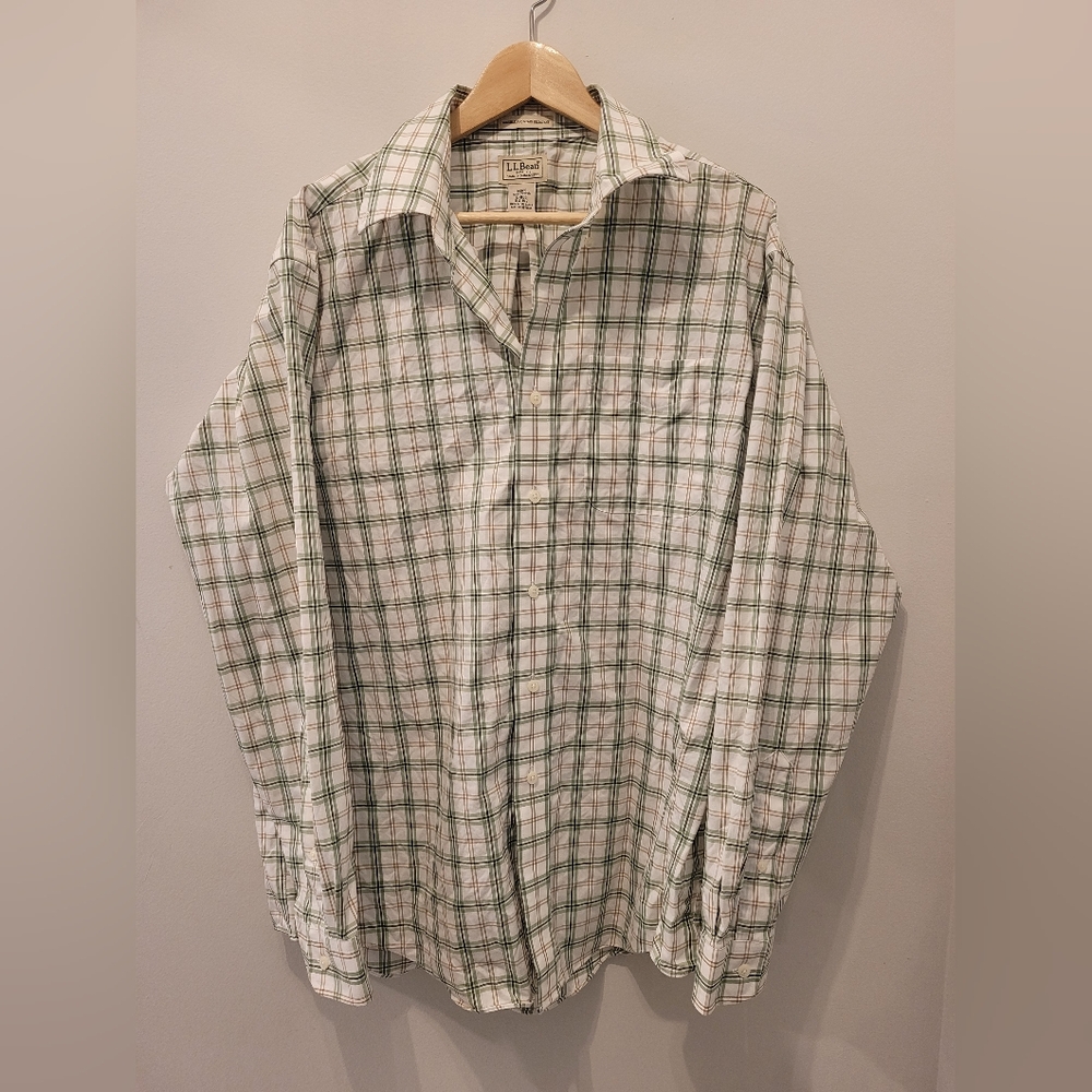 L.L.Bean Wrinkle and Stain Resistant Mens Large Plaid Dress Shirt